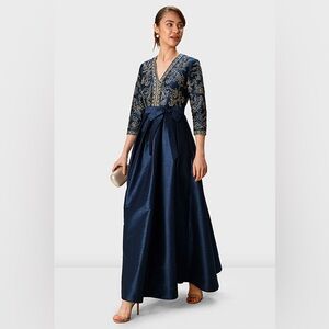 Floral Embroidered Dupioni Maxi Dress